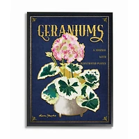 Stupell Industries Geraniums Blue Gold Flower Word Design in Frame Wall Art