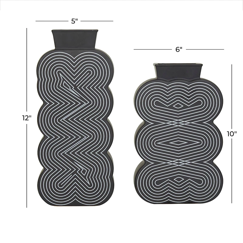 Black Stoneware Contemporary Vase, Set of 2" 12",10"