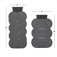 Black Stoneware Contemporary Vase, Set of 2" 12",10"