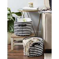 DII® Medium Round Stripes PE-Coated Herringbone Woven Cotton Laundry Bin