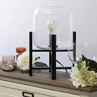Simple Designs 13.5" Black Wood Mounted Table Lamp with Glass Cylinder Shade