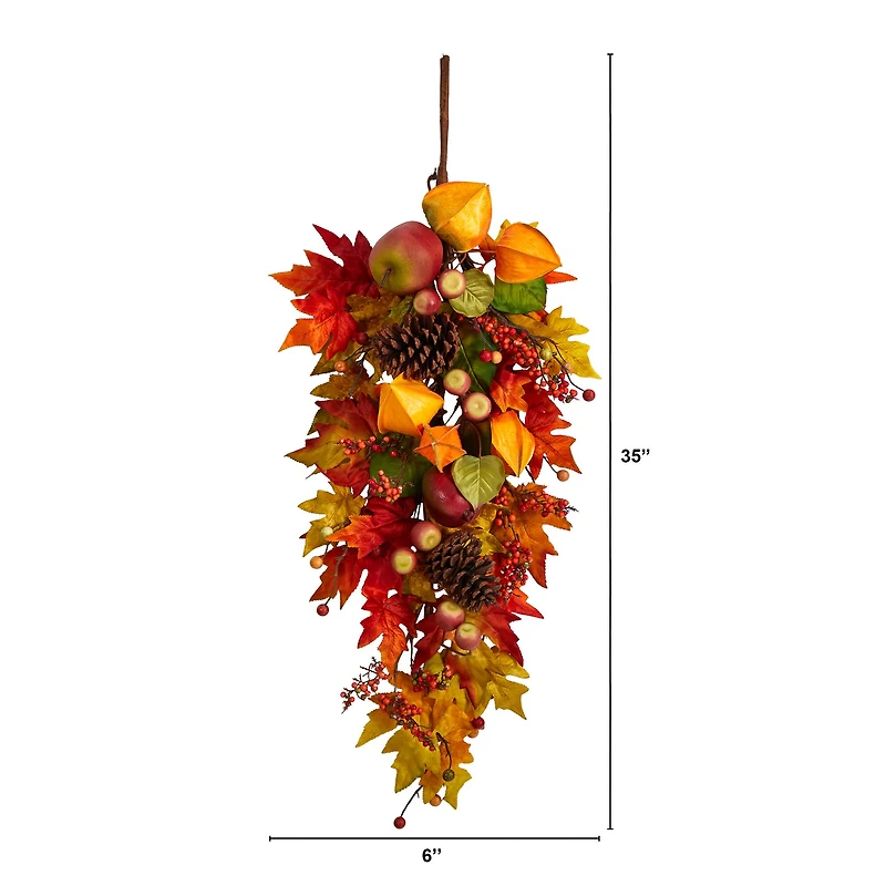 35" Maple Leaf & Berries Fall Teardrop Swag