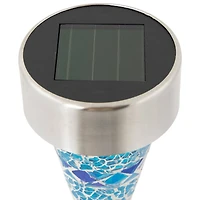 15.5" Blue Mosaic Stained Glass Solar Powered LED Pathway Markers