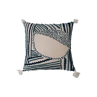 Hello Honey® Blue & White Embroidered Cotton Pillow with Tassels
