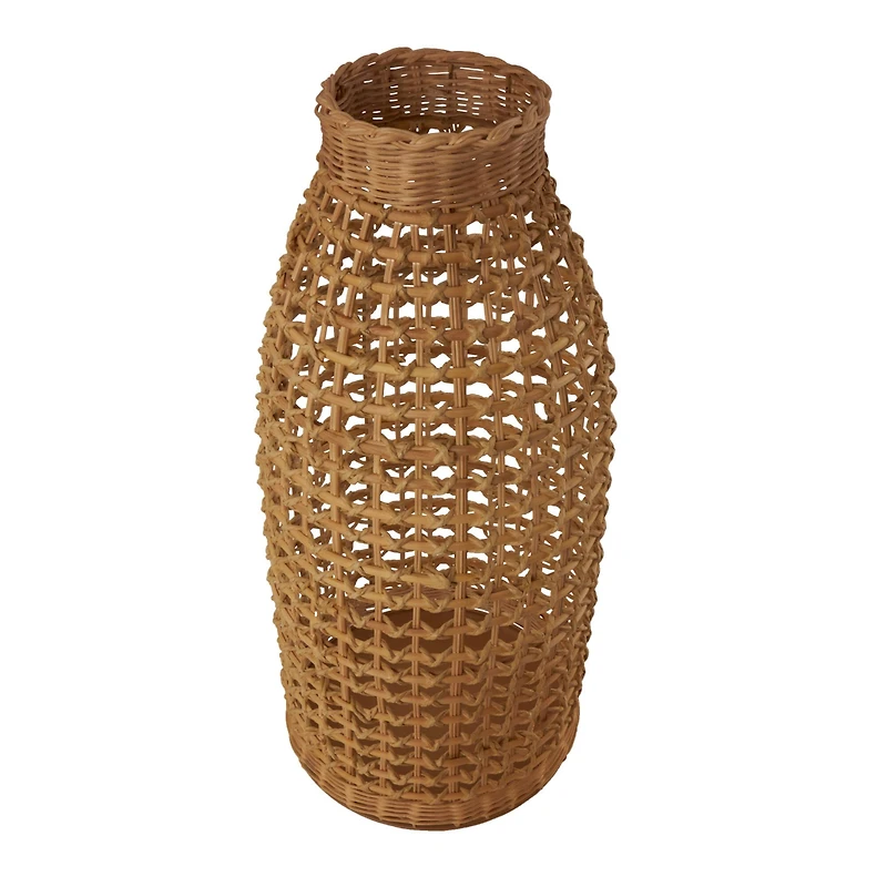 2ft. Brown Rattan Handmade Woven Vase with Open Framed Grid Design