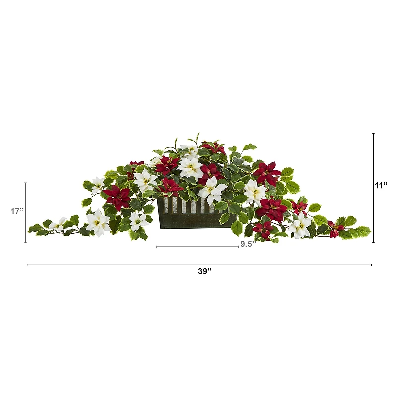 39” Poinsettia & Variegated Holly Artificial Plant in Decorative Planter