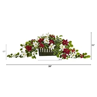 39” Poinsettia & Variegated Holly Artificial Plant in Decorative Planter