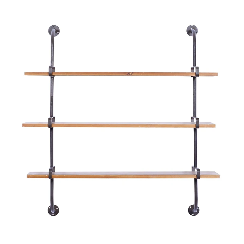 Brown 3-Tier Industrial Wood Wall Shelf