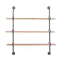Brown 3-Tier Industrial Wood Wall Shelf