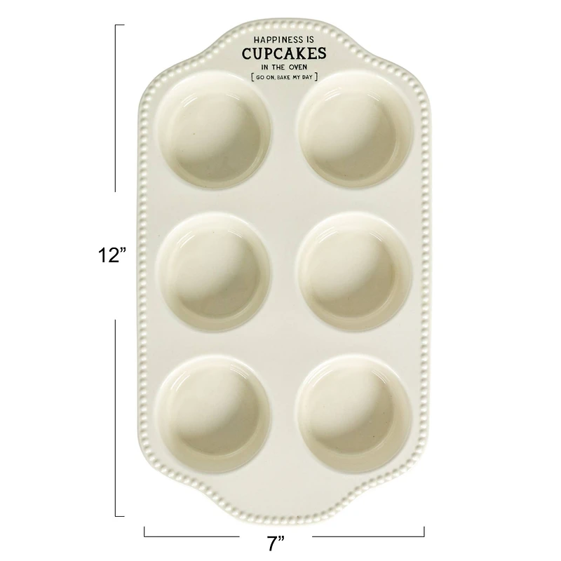 Hello Honey® 12" White Happiness is Cupcakes Stoneware Pan