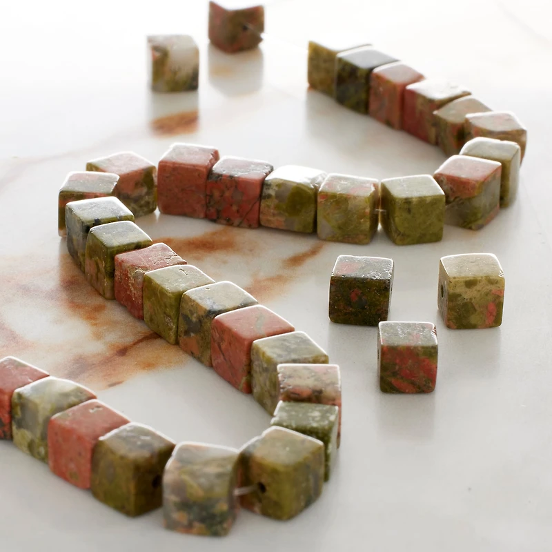 Green Unakite Cube Beads, 6mm by Bead Landing™