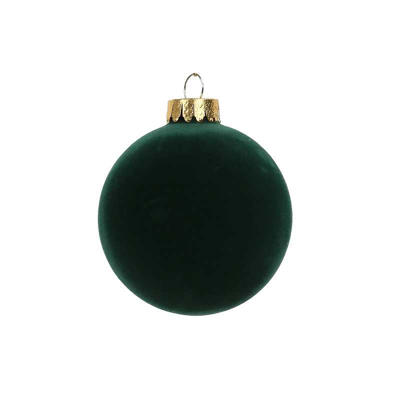 4 Pack 3.25" Dark Green Flocked Glass Ball Ornament by Ashland®