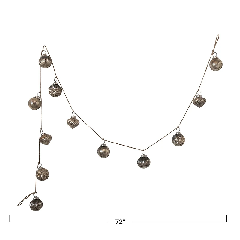 Hello Honey® 6ft. Antique Silver Finish Embossed Mercury Glass Ornament Garland