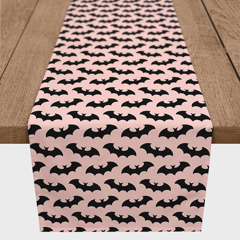 90" Bats On Pink Pattern Poly Twill Table Runner