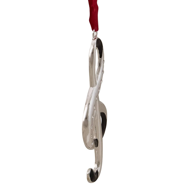 Silver Plated Clef Music Note Crystal Embellished Metal Ornament