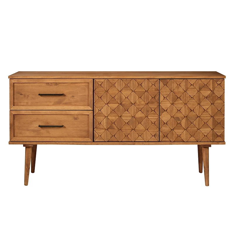 Walker Edison 58" Caramel Solid Wood 2-Drawer Prism Sideboard