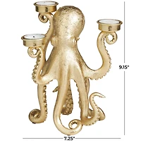 9" Gold Polystone Textured Octopus Candelabra with Tentacle Candle Slots