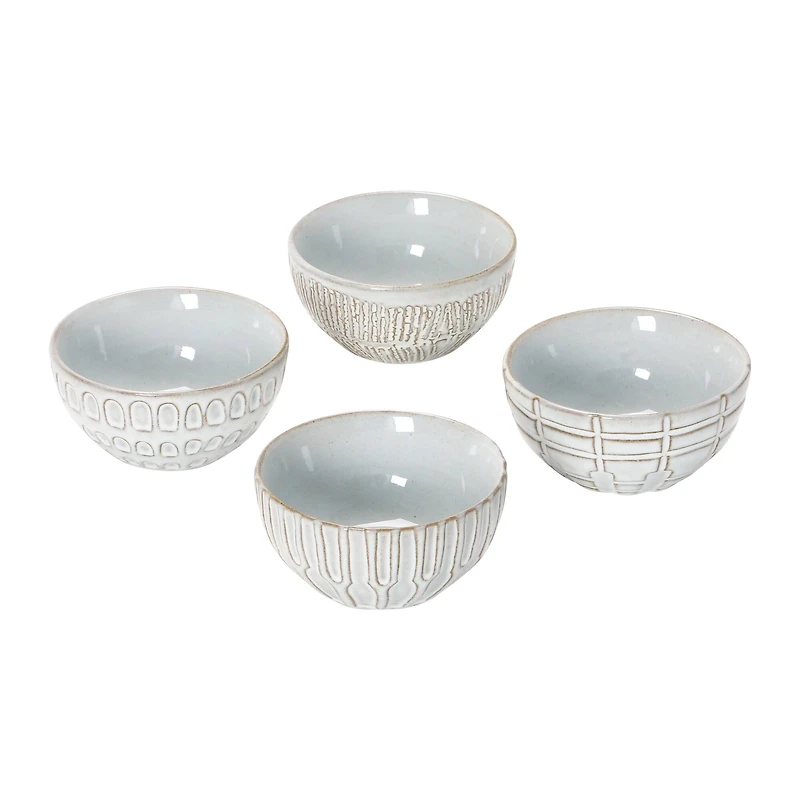Hello Honey® 4" White Debossed Stoneware Bowl Set, 4ct.