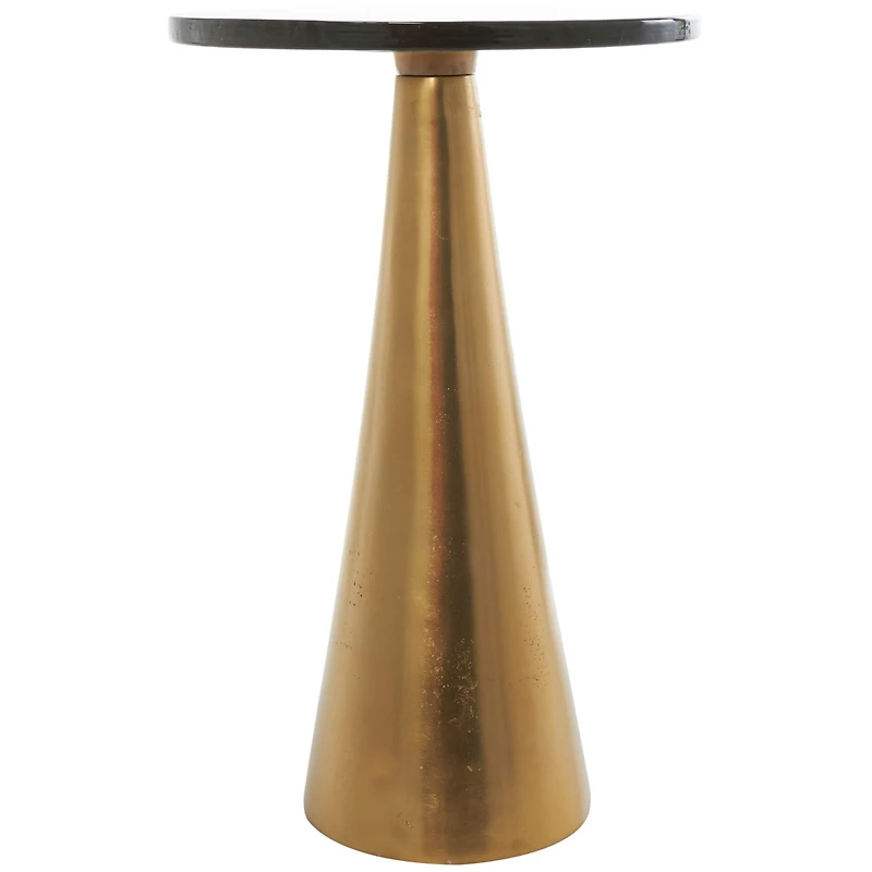 22" Gold Aluminum Geometric Cone Accent Table with Glass Tabletop