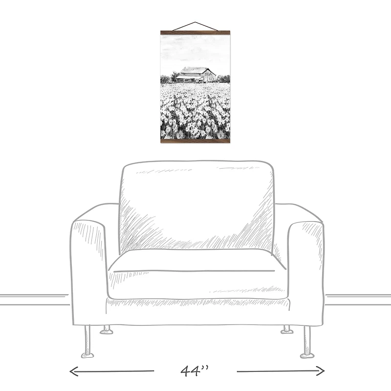 Black & White Farm Scene Teak Hanging Canvas