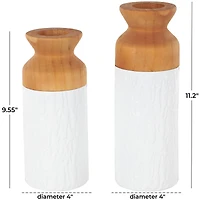 Brown & White Textured Metal & Wood Vase Set