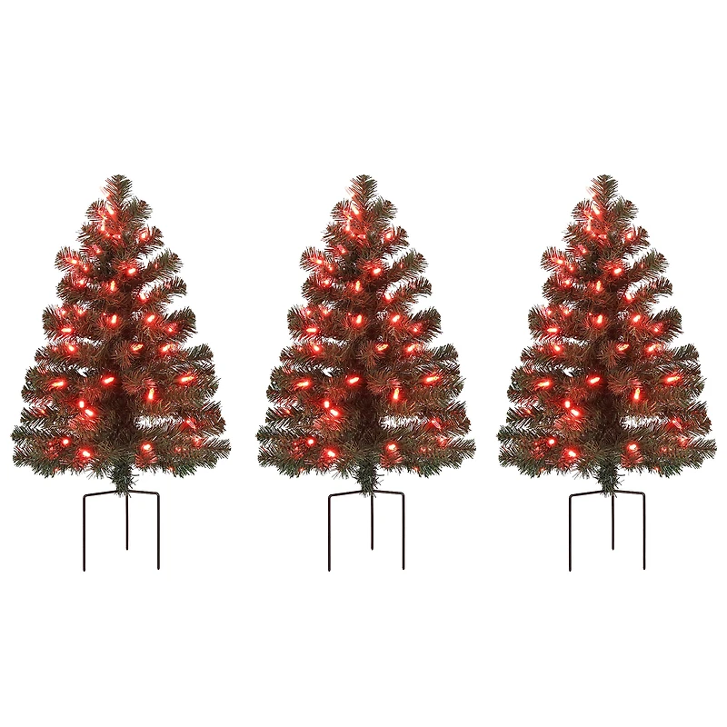 3ct. Pre-Lit Alexa Enabled Pathway Artificial Christmas Tree Set