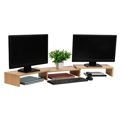 Mind Reader Dual Monitor Stand, Laptop Riser, Desktop Organizer, Office, MDF