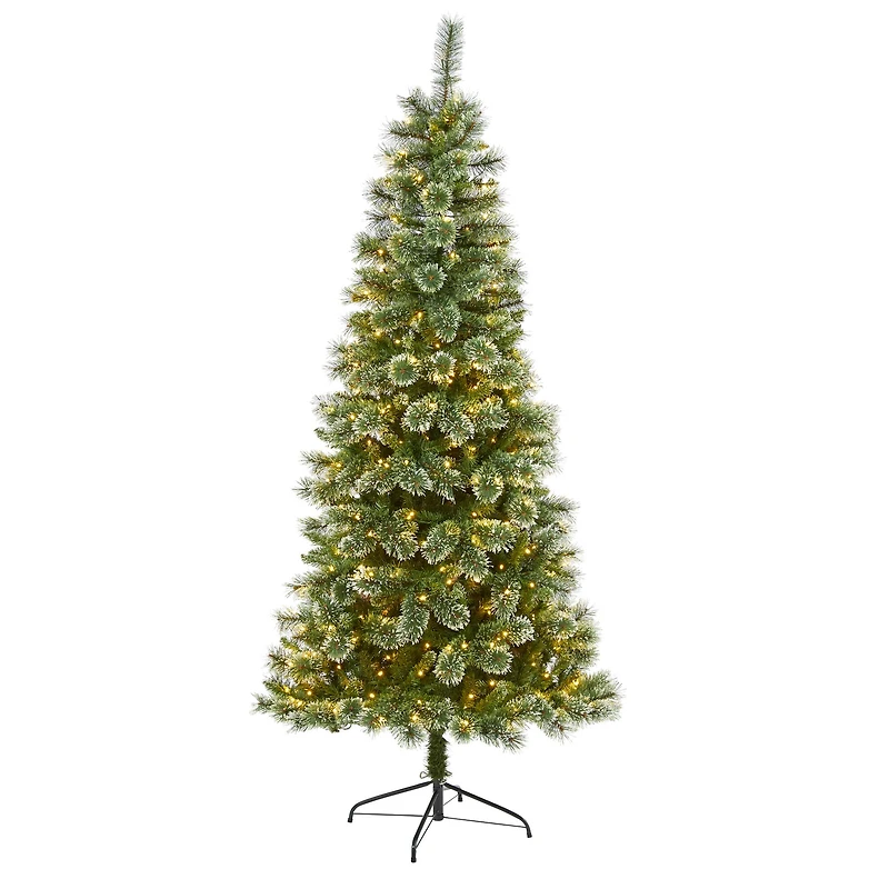 7ft. Pre-Lit Wisconsin Slim Snow Tip Pine Artificial Christmas Tree with Clear LED Lights