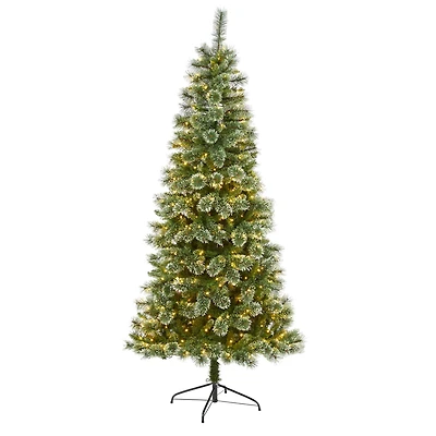 7ft. Pre-Lit Wisconsin Slim Snow Tip Pine Artificial Christmas Tree with Clear LED Lights