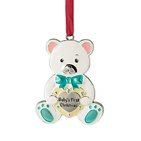 3" Pastel & Silver Plated Bear Baby's First Christmas Ornament with European Crystals