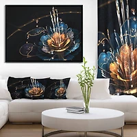 Designart - Orange Blue Flower with Water Drops