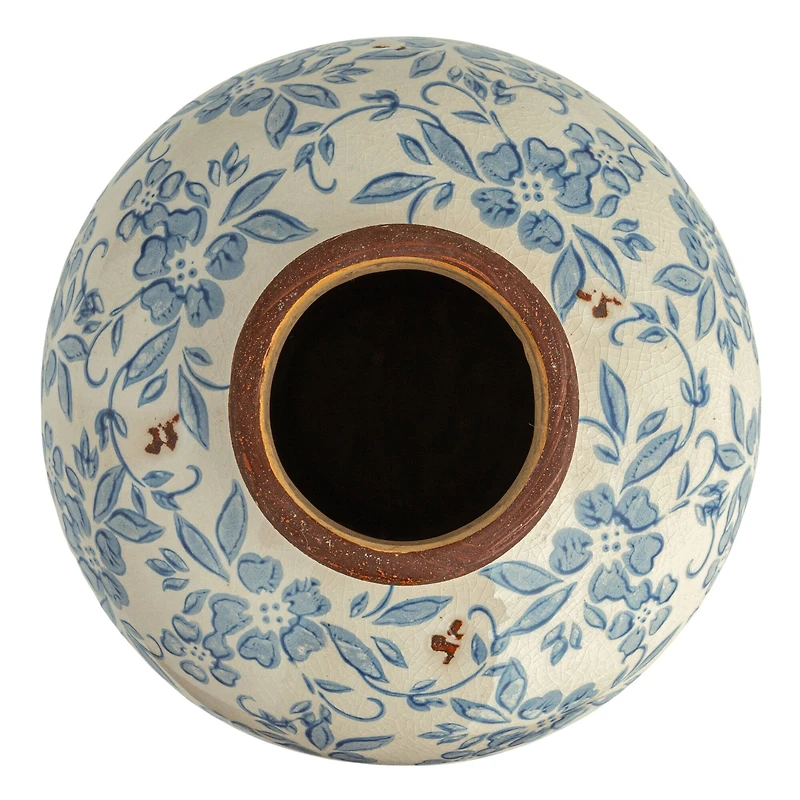 Hello Honey® 8" Blue & White Crackle Floral Terra Cotta Vase