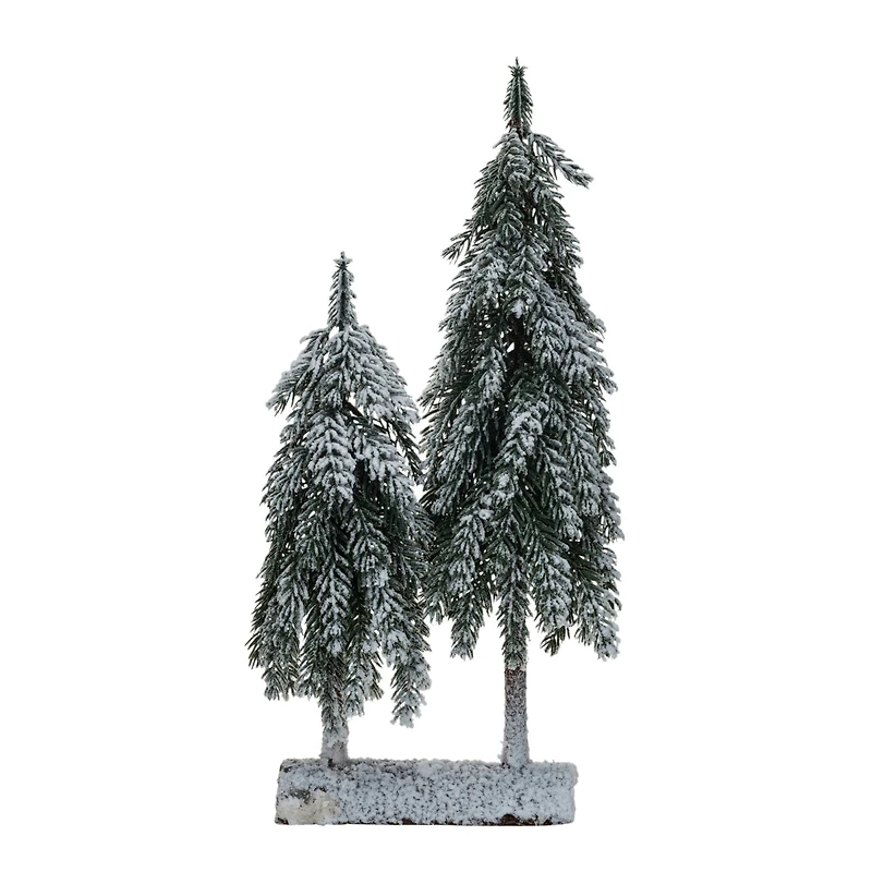 Hello Honey® 23.5" Snowy Green Faux Evergreen Trees with Wood Base