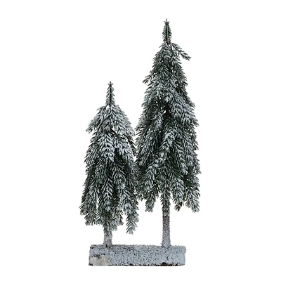 Hello Honey® 23.5" Snowy Green Faux Evergreen Trees with Wood Base