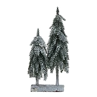 Hello Honey® 23.5" Snowy Green Faux Evergreen Trees with Wood Base