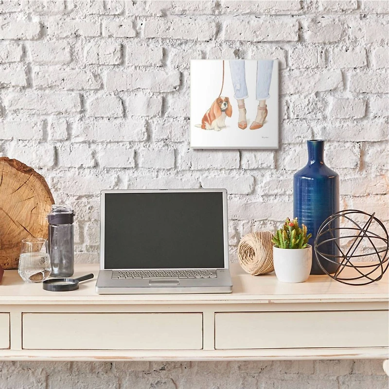 Stupell Industries Orange & White Dog Walk with Glam Sparkle Heels Wall Plaque