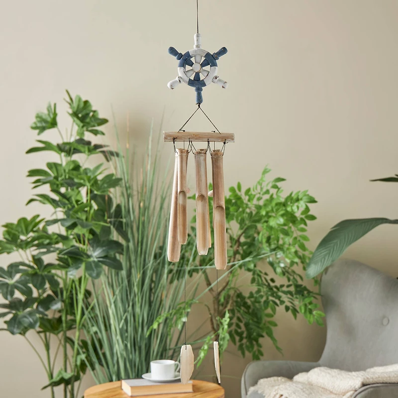 36" Ship Wheel Handmade Bamboo Windchime with Log Chimes