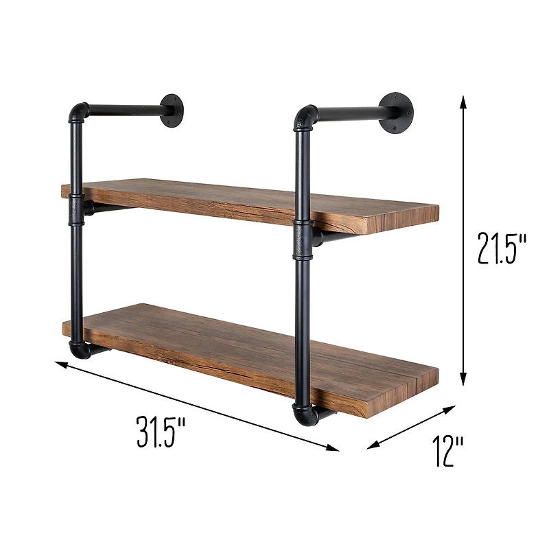 Honey Can Do Black 2-Tier Industrial Wall Shelf