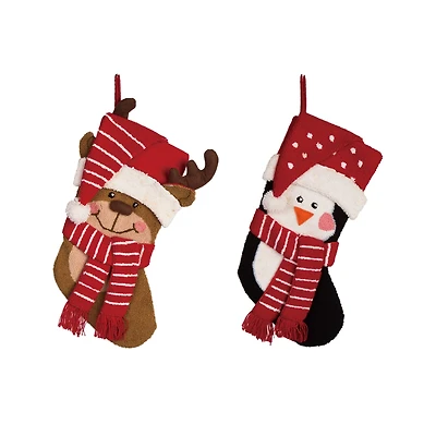 Glitzhome® 18.9" 3D Penguin & Reindeer Hooked Stockings, 2ct.