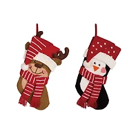 Glitzhome® 18.9" 3D Penguin & Reindeer Hooked Stockings, 2ct.