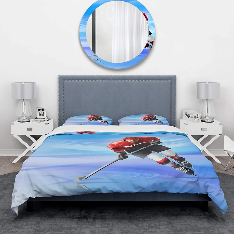 Designart 'Male Hokey Player' Abstract Portrait Bedding Set