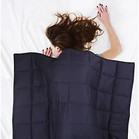 Glitzhome® Navy Blue Cotton Shell Quilted Weighted Blanket with Polyester Filling