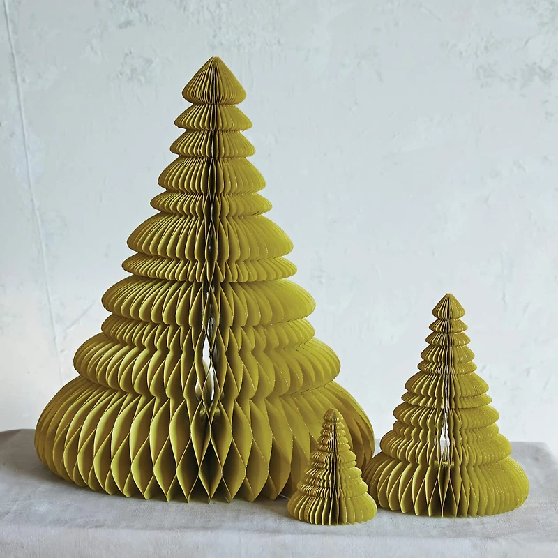 Hello Honey® Chartreuse Glitter Handmade Recycled Paper Folding Honeycomb Trees Set