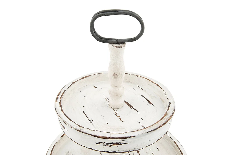 Hello Honey® 18.5" Distressed Cream Wood 2-Tier Tray