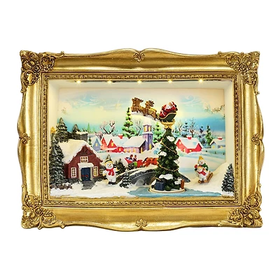 90th Anniversary Collection 9" Animated & Musical LED Gold Frame Village Shadow Box