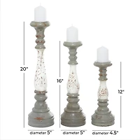 20" White & Gray Wood Farmhouse Candlestick Holder Set