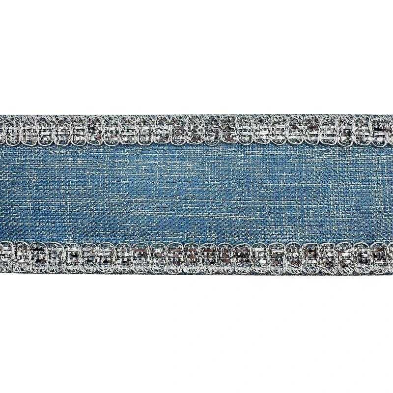 2.5" x 25ft. Blue & Silver Wired Faux Linen Jumbo Ribbon by Celebrate It®