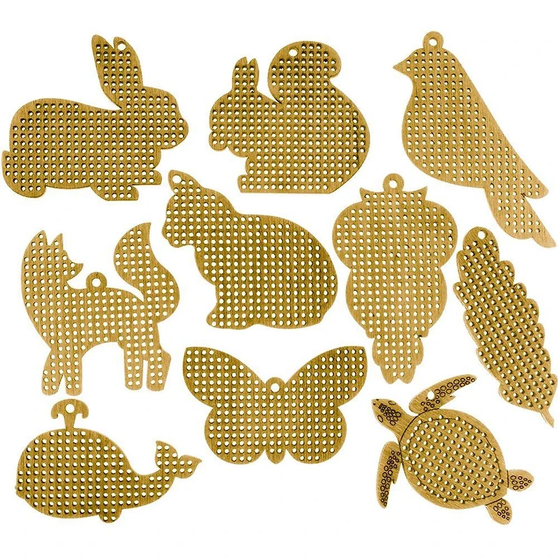 Wonderland Crafts 20 Piece Woodland Creatures Wooden Embroidery Blanks