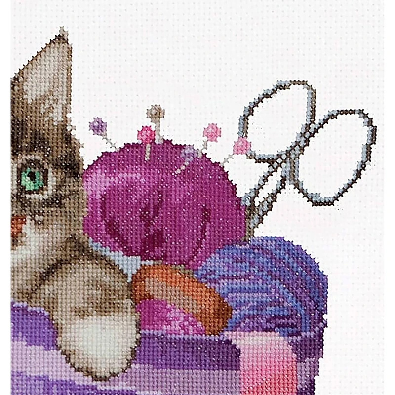 Thea Gouverneur Sewing Basket Kitten Cross Stitch Kit