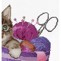 Thea Gouverneur Sewing Basket Kitten Cross Stitch Kit